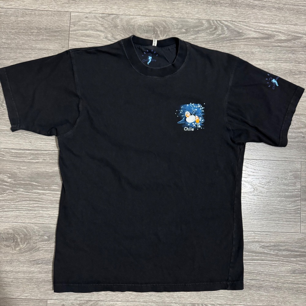 Chile Tees Mens Black Penguin Under the Chile Sea Graphic T-Shirt Cotton Small